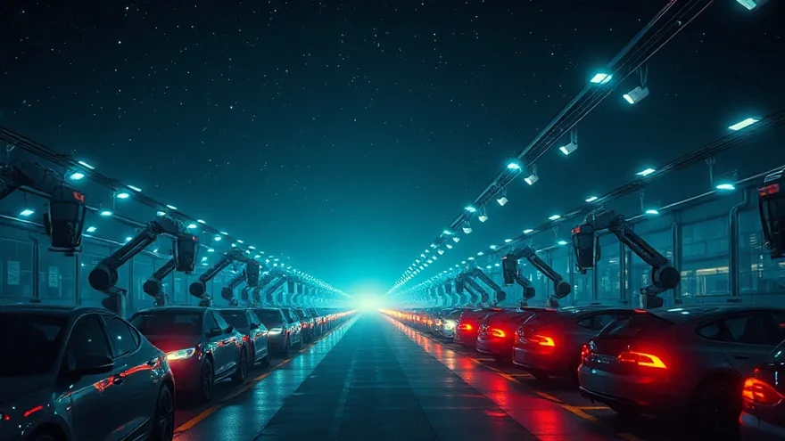 AI illustration: Fremont S/X lines become an Optimus factory making 1M robots/year